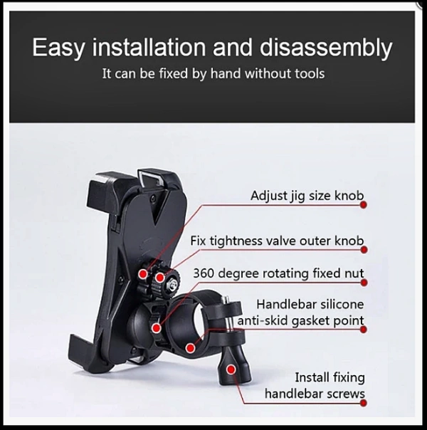 Bike Phone Mount Anti Shake and Stable Cradle Clamp with 360° Rotation Bicycle Phone Mount/Bike Accessories/Bike Phone Holder -Black 